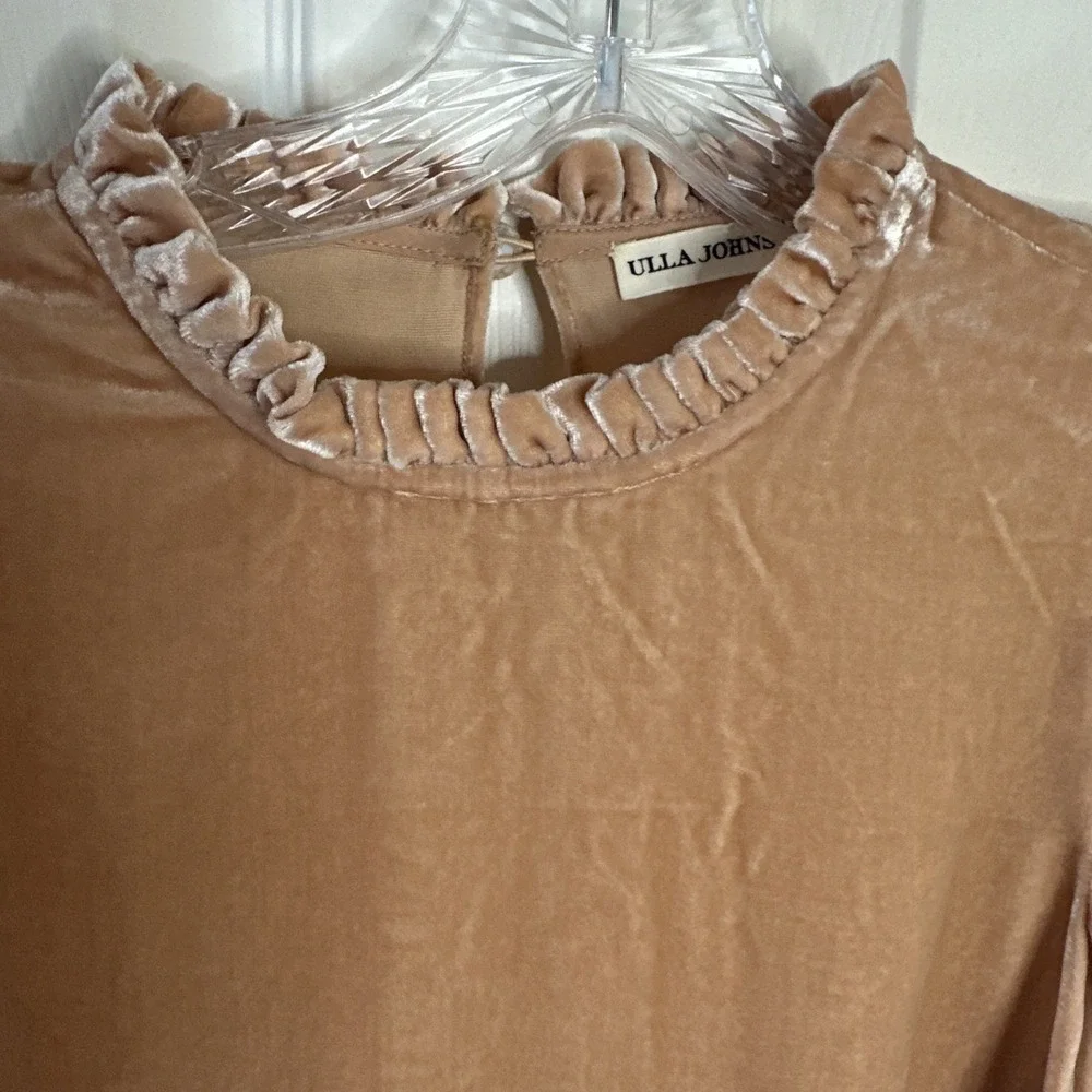 Ulla Johnson Gilles Velvet Puff Long Sleeve Blouse in Peach Size‎ 4